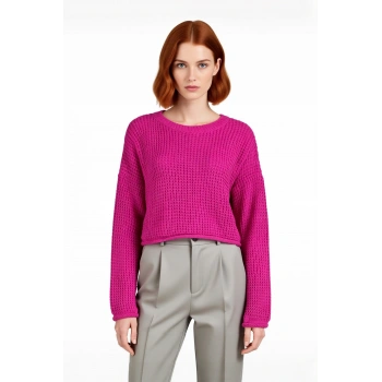 Kadın Oversize Super Crop Bisiklet Yaka Akrilik Triko Kazak Kış Günleri İçin İdeal Uzun Kollu Model