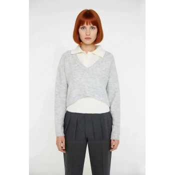 Kadın Oversize V Yaka Uzun Kollu Düz Triko Kazak Günlük Şıklık İçin İdeal Kışlık Seçim Kaliteli