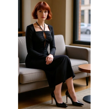 Kadın Özel Davetler İçin Vücuda Oturan Uzun Kollu Maxi Elbise Gece Şıklığını Tamamlar Kaliteli