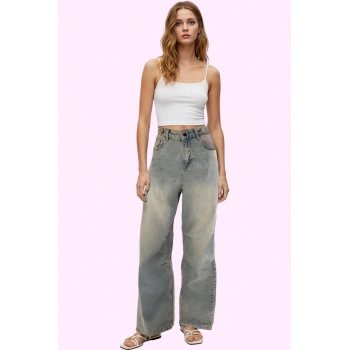 Kadın Pamuk Denim Baggy Jean Pantolon Yüksek Bel Geniş Paça Günlük Stil Yaz Aylarının Vazgeçilmezi