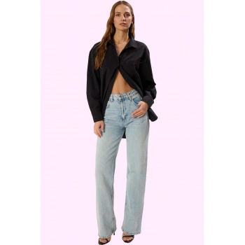 Kadın Pamuk Denim Geniş Paça Pantolon Rahat Günlük Stil Hafta Sonu Yaz Aylarının Vazgeçilmezi