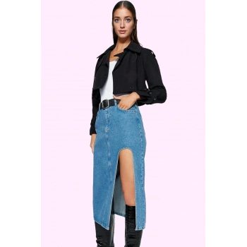 Kadın Pamuk Denim Midi Etek Düz Desenli Kalem Kalıp Günlük Casual Tarz Yaz Aylarının Vazgeçilmezi