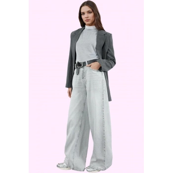 Kadın Pamuk Denim Palazzo Pantolon Yüksek Bel Uzun Boy Geniş Paça Yaz Aylarının Vazgeçilmezi