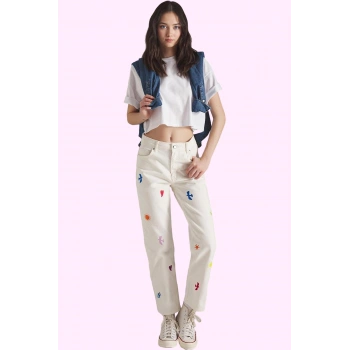 Kadın Pamuk Denim Pantolon Yüksek Bel Straight Günlük Casual Hafta Sonu Yaz Aylarının Vazgeçilmezi