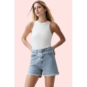 Kadın Pamuk Denim Şort Renk Günlük Kombinler İçin Yüksek Bel City Short Yaz Aylarının Vazgeçilmezi