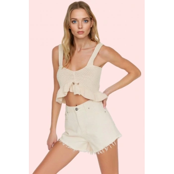 Kadın Pamuk Denim Şort Renk Normal Bel Straight Kalıp Yazlık Plaj Kombinleri Günlük Kullanım