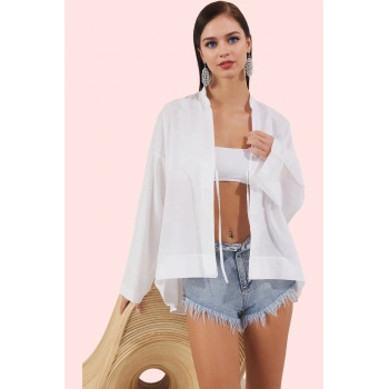 Kadın Pamuk Dokuma Vual Gömlek Truvakar Kol Düz Desen Yazlık Plaj Giysisi Günlük Kombinler