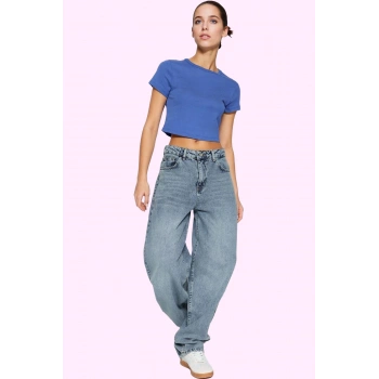 Kadın Pamuk Düşük Bel Boru Paça Jean Skater Siluet Baggy Kalıp Günlük Kullanım Özel Günler