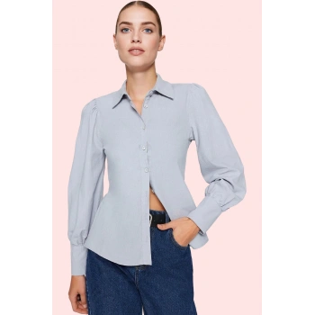 Kadın Pamuk Gömlek; Balon Kol Gömlek Yaka Düz Desen İş ve Günlük Yaz Aylarının Vazgeçilmezi