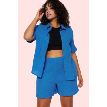 Kadın Pamuk Gömlek Rahat Nefes Alan Dokuma Kumaş Kısa Kollu Günlük Stil Hafta Sonu Özel Günler