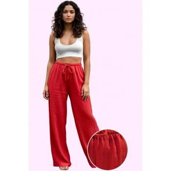 Kadın Pamuk Müslin Dokuma Pantolon Rahat Wide Leg Kalıp Günlük Şıklık Yaz Aylarının Vazgeçilmezi