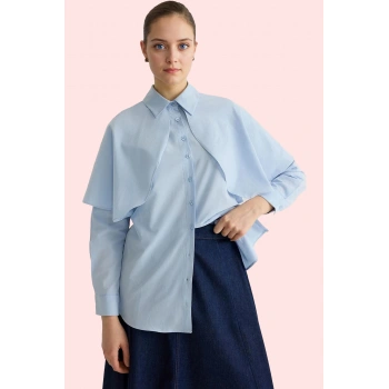 Kadın Pamuk Polyester Basic Gömlek Pelerin Detaylı Uzun Kollu Yaka Şık Günlük Modern Tasarım