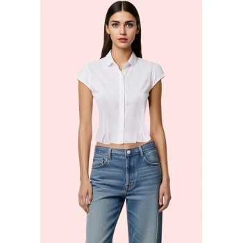 Kadın Pamuk Poplin Gömlek Kısa Kollu Şık İş Gömleği Günlük Kullanım Yaz Aylarının Vazgeçilmezi