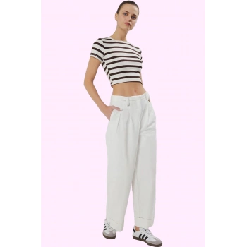 Kadın Pamuk Regular Pantolon Geniş Paça Wide Leg Günlük Stil Hafta Sonu Yaz Aylarının Vazgeçilmezi