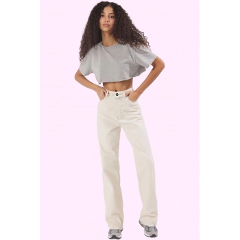 Kadın Pamuk Straight Jean Pantolon Yüksek Bel Geniş Paça Günlük Kullanım Dayanıklı Malzeme