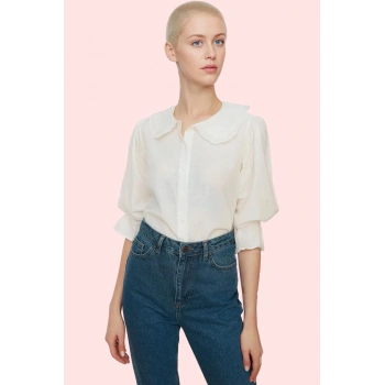 Kadın Pamuk Terrycotton Kumaş Bebe Yaka Gömlek Klasik Şıklık Günlük Kullanım Modern Tasarım