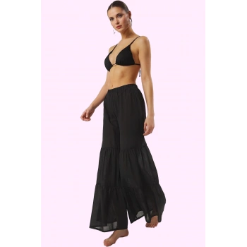 Kadın Pamuk Vual Dokuma Plaj Pantolonu Boru Paça Rahat Günlük Kullanım Yaz Aylarının Vazgeçilmezi