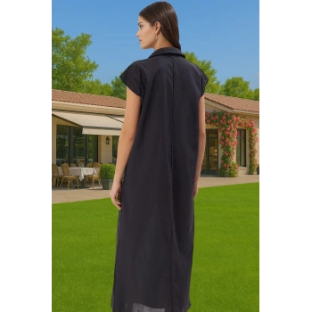 Kadın Pamuk Vual Şık Midi Elbise Rahat Yazlık Plaj Kombin Rahat Kullanım Modern Stil Seçkin Malzeme