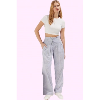 Kadın Pamuk Yüksek Bel Wide Leg Pantolon Rahat ve Şık Günlük Stil Yaz Aylarının Vazgeçilmezi