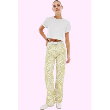 Kadın Pamuklu Animal Desenli Wide Leg Pantolon Rahat Kalıp Günlük Kullanım Kaliteli Malzeme