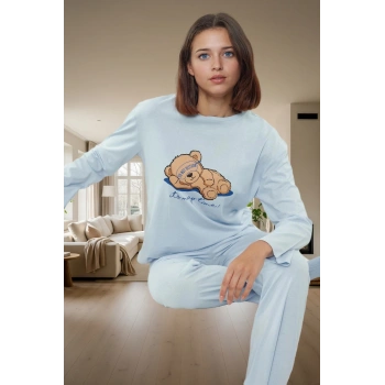 Kadın Pamuklu Ayıcıklı Pijama Takımı Regular Kalıp Homewear Modern Stil