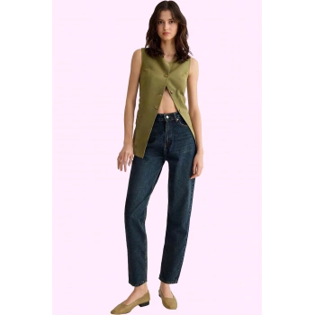 Kadın Pamuklu Denim Mom Jean Yüksek Bel Geniş Paça Casual Stil Günlük Kullanım Özel Günler