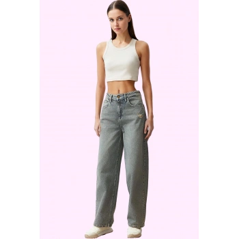 Kadın Pamuklu Denim Wide Leg Pantolon Düşük Bel Günlük Stil Hafta Sonu Yaz Aylarının Vazgeçilmezi