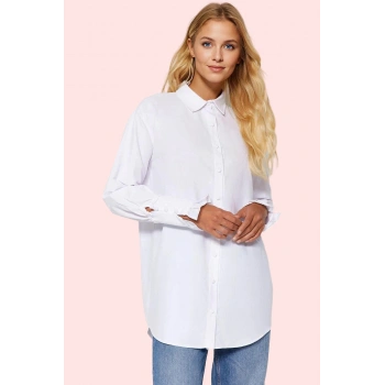 Kadın Pamuklu Dokuma Gömlek Fırfır Detaylı Günlük Kullanım Hafta Sonu Yaz Aylarının Vazgeçilmezi