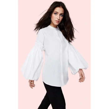 Kadın Pamuklu Dokuma Gömlek Tunik Hakim Yaka Uzun Kollu Günlük Kullanım Yaz Aylarının Vazgeçilmezi