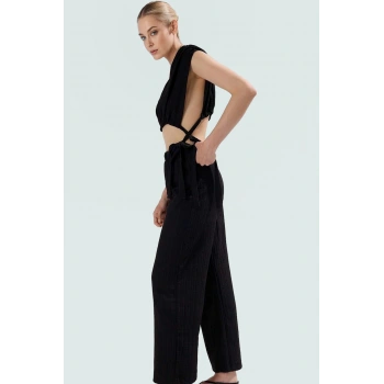 Kadın Pamuklu Dokuma Plaj Bluz Pantolon Takımı Rahat Yaz Kombinleri İçin Modern Stil