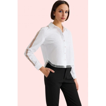 Kadın Pamuklu Gömlek Dantel Detaylı Regular Kalıp İş Ve Günlük Hafta Sonu Kaliteli Malzeme