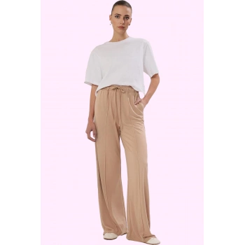 Kadın Pike Örme Pantolon Yüksek Bel Geniş Paça Casual Stil Günlük Kullanım Kaliteli Malzeme