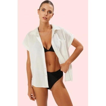 Kadın Plaj Gömleği Dik Yaka Reglan Kol Truvakar Pamuk Yazlık Günlük Kullanım Modern Tasarım