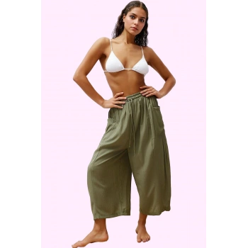 Kadın Plaj Pantolonu Viskoz Karışımlı Boru Paça Regular Boy Günlük Kullanım Modern Tasarım