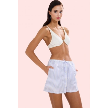 Kadın Plaj Şort Etek Düşük Bel Geniş Paça Çok Çizgili Dokuma Terrycotton Dayanıklı Malzeme