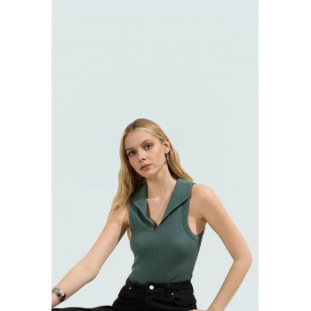 Kadın Polo Yaka Fitted Kaşkorse Bluz Yazlık Günlük Kombin Yüksek Kalite Özel Tasarım