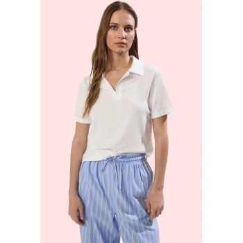 Kadın Polo Yaka Kısa Kollu Basic Bluz Rahat Günlük Kullanım Hafta Sonu Yaz Aylarının Vazgeçilmezi