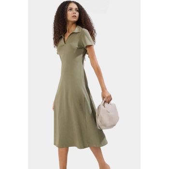 Kadın Polo Yaka Örme Midi Elbise Pamuklu Rahat Günlük Seçkin Malzeme Kullanım