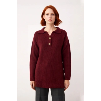 Kadın Polo Yaka Selanik Triko Kazak Kışlık Rahat Düşük Kollu Regular Kalıp Günlük Şıklık İçin