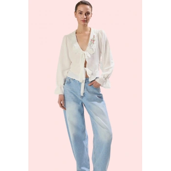 Kadın Polyester Flamlı Pamuk Dokuma Gömlek Uzun Kollu Bebe Yaka Günlük Yaz Aylarının Vazgeçilmezi