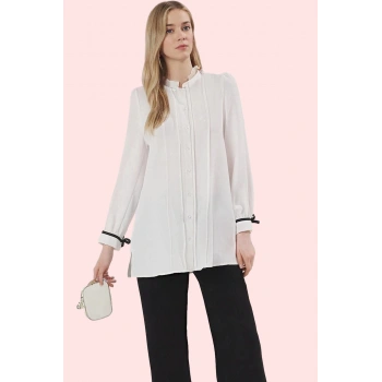 Kadın Polyester Gömlek Basic Siluet Uzun Kollu Dik Yaka Günlük Şıklık Yaz Aylarının Vazgeçilmezi