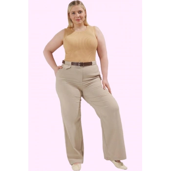 Kadın Polyester Pantolon; Yüksek Bel Geniş Paça Dokuma Casual İş Yaz Aylarının Vazgeçilmezi