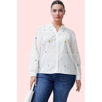 Kadın Polyester Uzun Kollu Dik Yaka Dokuma Gömlek Regular Casual Yaz Aylarının Vazgeçilmezi