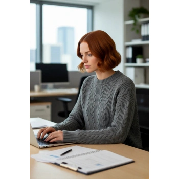 Kadın Rahat Kalıp Saç Örgü Detaylı Bisiklet Yaka Triko Kazak Soğuk Havalar İçin Şık Ve Konforlu