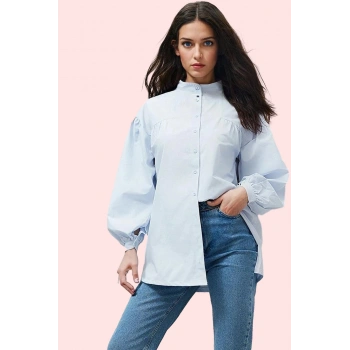 Kadın Rahat Kalıp Uzun Kollu Büzgülü Gömlek Günlük Kombinler Hafta Sonu Yaz Aylarının Vazgeçilmezi