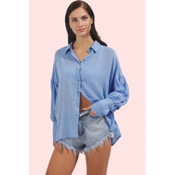 Kadın Rahat Kesim Uzun Plaj Gömleği Dik Yaka Yazlık Günlük Kombinler Yaz Aylarının Vazgeçilmezi