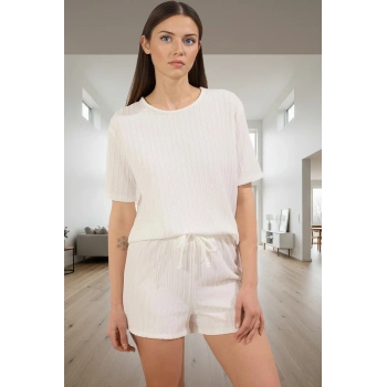 Kadın Rahat Örme Pijama Takımı Şortlu Kısa Kollu Yazlık Modern Stil Günlük Kullanım İçin