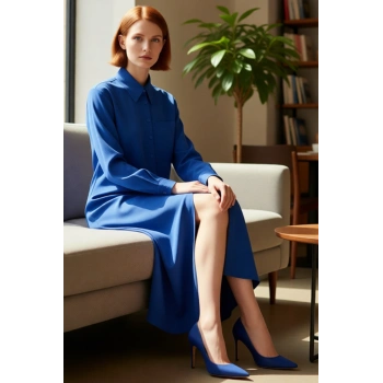 Kadın Ramadan Koleksiyonu Düz Gömlek Yaka Uzun Kol Maxi Dokuma Elbise Rahat Şıklık Sunar Kaliteli