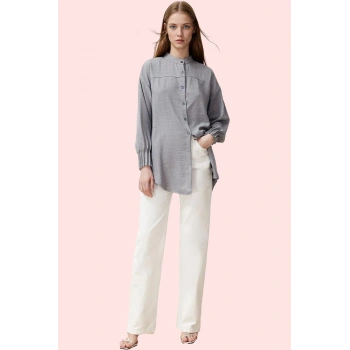 Kadın Ramadan Koleksiyonu Keten Aerobin Gömlek Oversize Uzun Kollu Günlük Şıklık Hafta Sonu