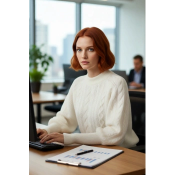 Kadın Regular Fit Yumuşak Dokulu Triko Kazak Balon Kol Dik Yaka Saç Örgü Kış Sezonu Şıklığı